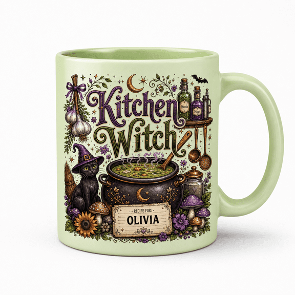 LANG ECOMMERCE Personalized Mug Gift Kitchen Witch Cauldron Soup Design for Coffee and Tea Cooking Lover Halloween Gift
