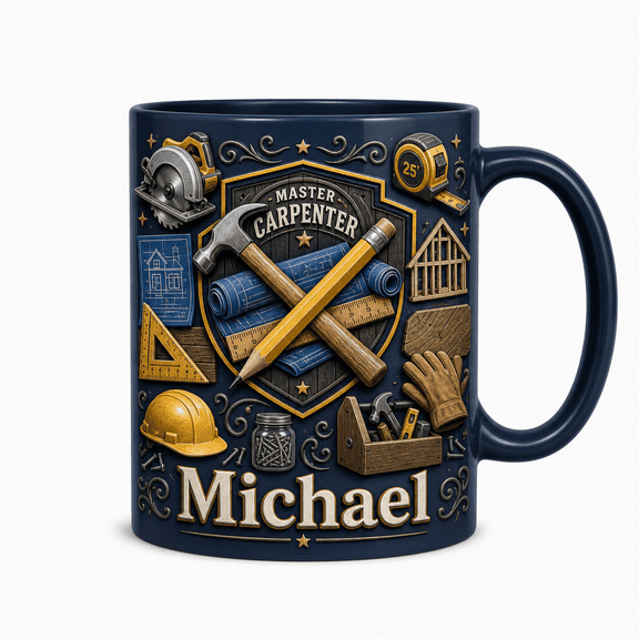 LANG ECOMMERCE Personalized Mug Gift, Master Carpenter Tool Design for Coffee at Jobsite, Carpenter