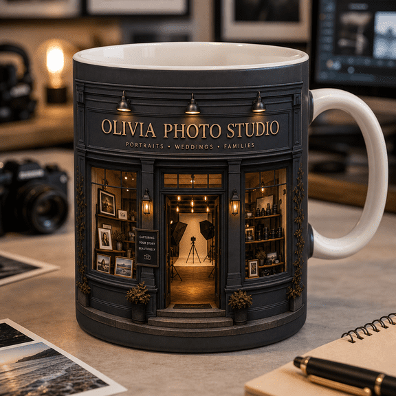 LANG ECOMMERCE Personalized Mug Gift, Photo Studio Storefront Ceramic Coffee Cup for Photographers