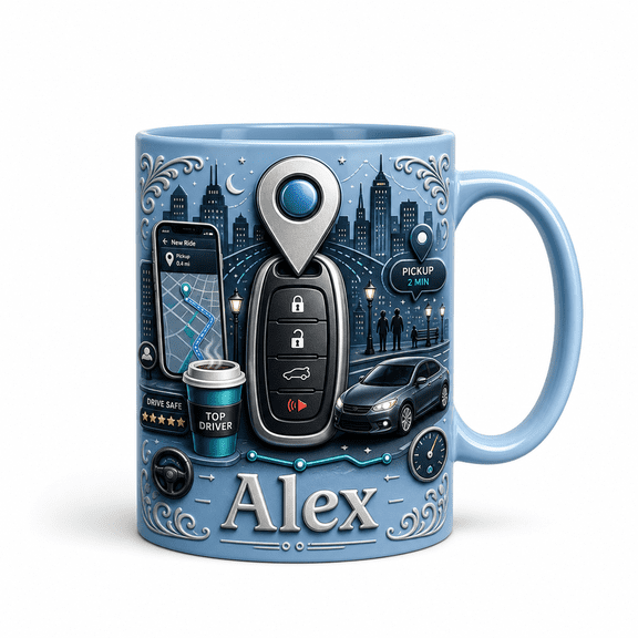 LANG ECOMMERCE Personalized Mug Gift, Rideshare Driver Night City Coffee Cup for Route Breaks and Drivers