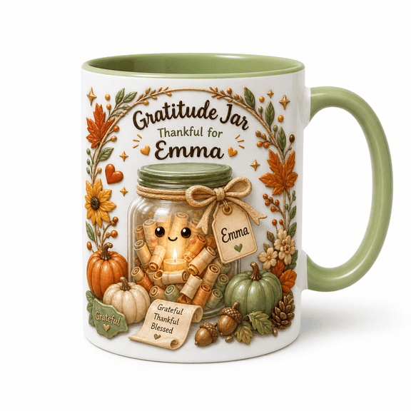 LANG ECOMMERCE Personalized Mug Gratitude Jar Autumn Ceramic Coffee Cup for Thanksgiving Gift