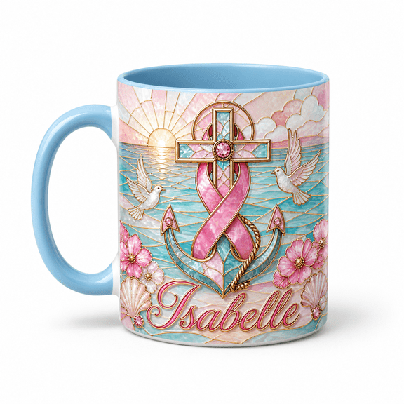 LANG ECOMMERCE Personalized Mug Hope Anchor Cross Pink Ribbon, Coffee Cup for Support Gift