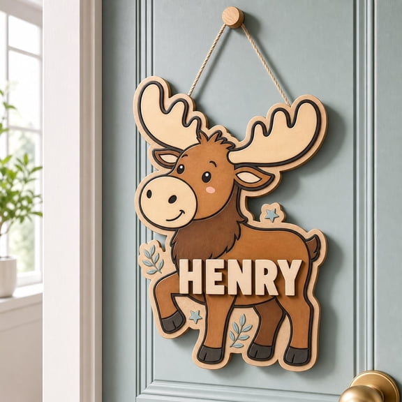 LANG ECOMMERCE Personalized Name Sign Animal Theme Wood Door Plaque Room Decor Gift