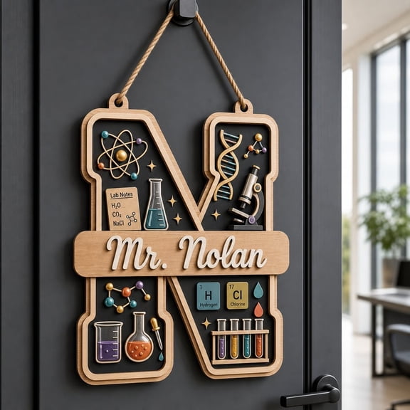 LANG ECOMMERCE Personalized Name Sign STEM Classroom Decor Wooden Lab Door Plaque for Science Teachers