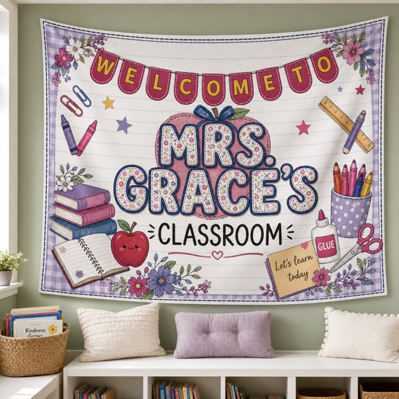 LANG ECOMMERCE Personalized Name Tapestry Custom Fabric Classroom Welcome Banner Teacher Back To School Gift