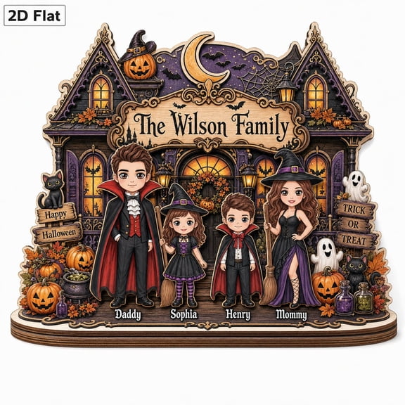LANG ECOMMERCE Personalized Plaque Haunted House 2-Layered Wooden Home Sign Halloween Decor