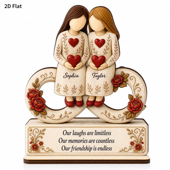 LANG ECOMMERCE Personalized Plaque Roses Besties Infinity 2-Layered Wooden Decor Birthday Gift