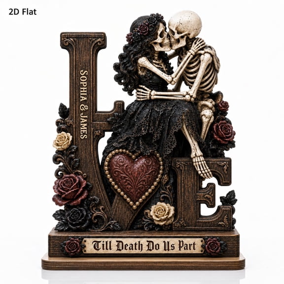 LANG ECOMMERCE Personalized Plaque Skeleton Couple Kissing Wooden Halloween Decor for Couples