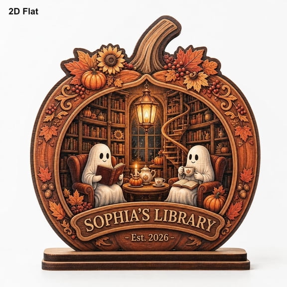 LANG ECOMMERCE Personalized Pumpkin Library Wooden Block Shelf Sitter Halloween Decor for Book Lovers
