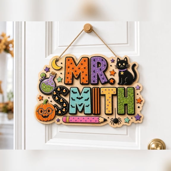 LANG ECOMMERCE Personalized Teacher Door Sign Custom Name Wooden Classroom Decor for Back To School