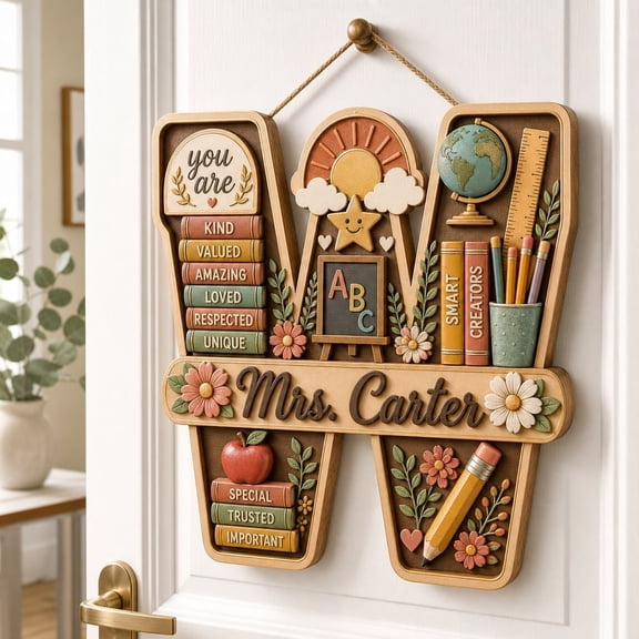 LANG ECOMMERCE Personalized Teacher Name Sign Custom Wooden Classroom Door Plaque for Teacher Appreciation