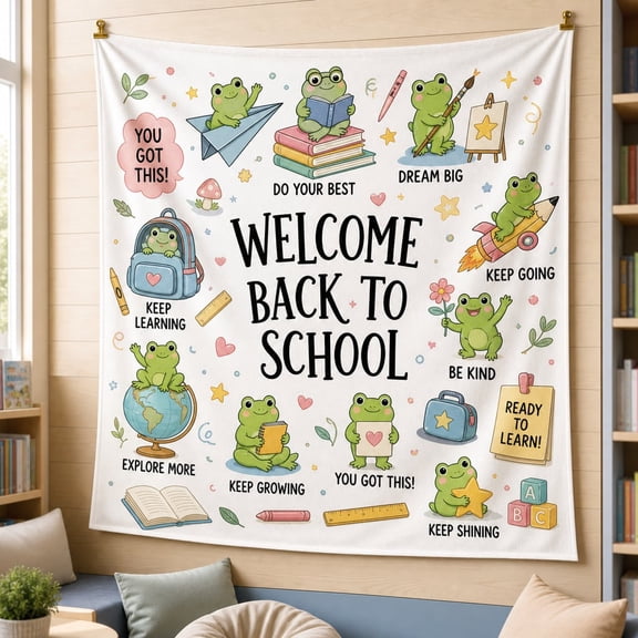 LANG ECOMMERCE Personalized Wall Tapestry Cute Frog Fabric Classroom Decor Back to School Teacher Gift