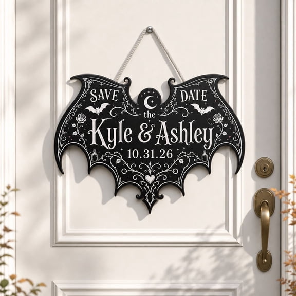 LANG ECOMMERCE Personalized Wedding Sign Gothic Bat Decor Welcome for Halloween