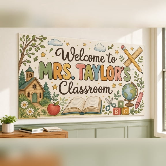LANG ECOMMERCE Personalized Welcome Tapestry Custom Name Fabric Classroom Decor for Teachers