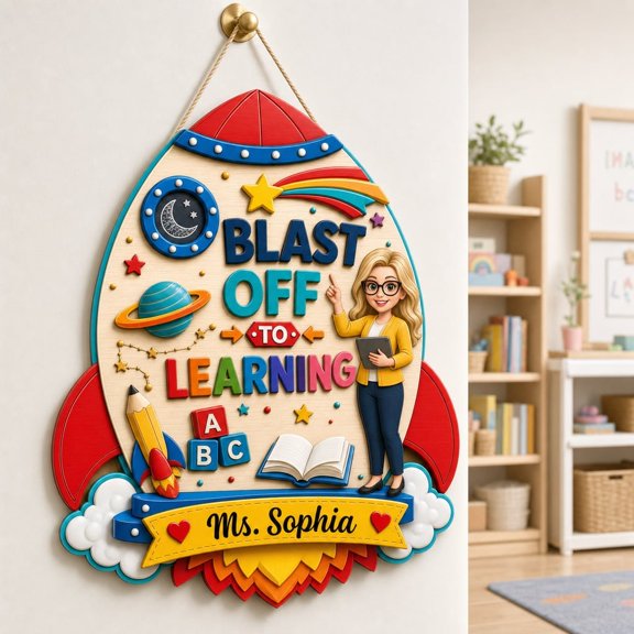LANG ECOMMERCE Personalized Wood Sign Blast Off To Learning Classroom Decor Teacher Gift