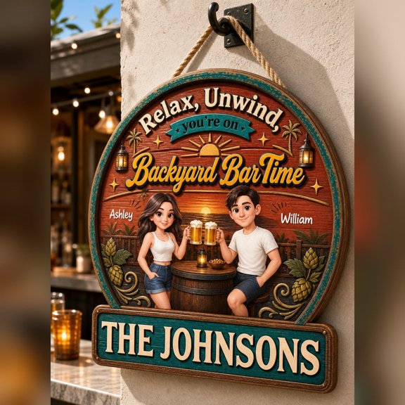 LANG ECOMMERCE Personalized Wood Sign Summer Vibe Patio Backyard Bar Decor Gift for Couples