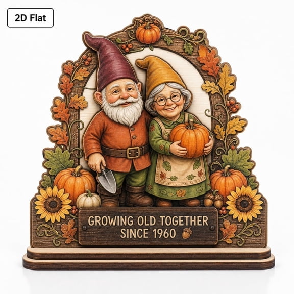 LANG ECOMMERCE Personalized Wooden Block Custom Photo Face Autumn Gnome Couple Plaque Desk Decor Anniversary Gift