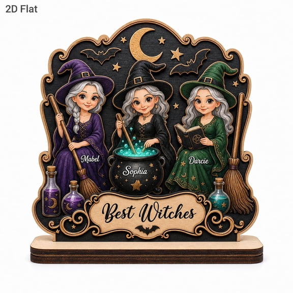 LANG ECOMMERCE Personalized Wooden Plaque for Decor Besties Sisters Witches Flat Decor Halloween