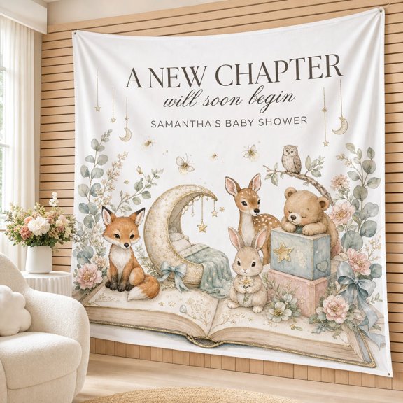 LANG ECOMMERCE Personalized Woodland Tapestry Custom Name Fabric Party Backdrop for Nursery Celebration