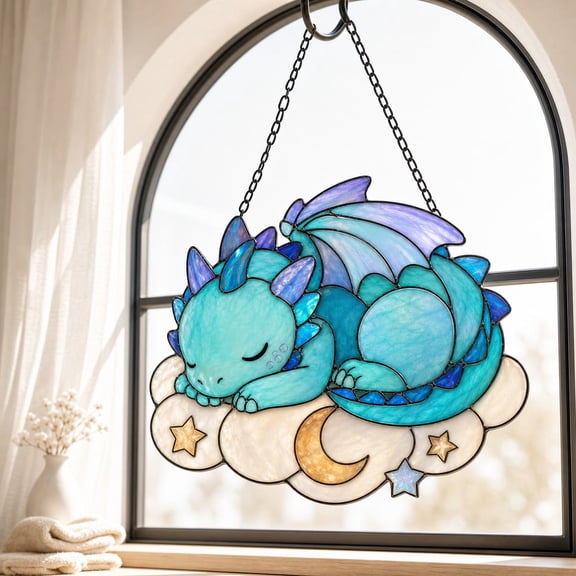 LANG ECOMMERCE Sleeping Dragon Acrylic Suncatcher, Cute Baby Dragon Window Hanging, Fantasy Cloud , Kawaii Acrylic Sun Catcher, Nursery Room Decor