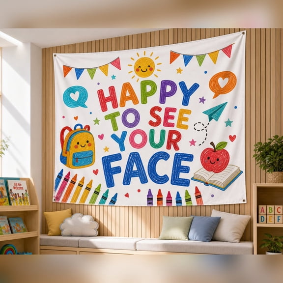 LANG ECOMMERCE Teacher Classroom Tapestry Happy To See Your Face Fabric Wall Hanging Decor School Gift 2026