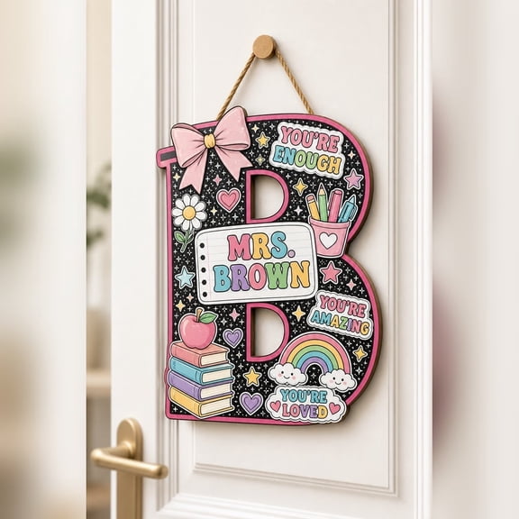 LANG ECOMMERCE Teacher Letter Sign Personalized Wood Classroom Door Hanger School Decor Gift