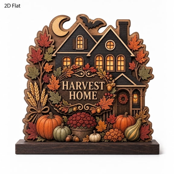 LANG ECOMMERCE Wooden Block Personalized Harvest Home Wood Shelf Sitter Sign Fall Decor Gift