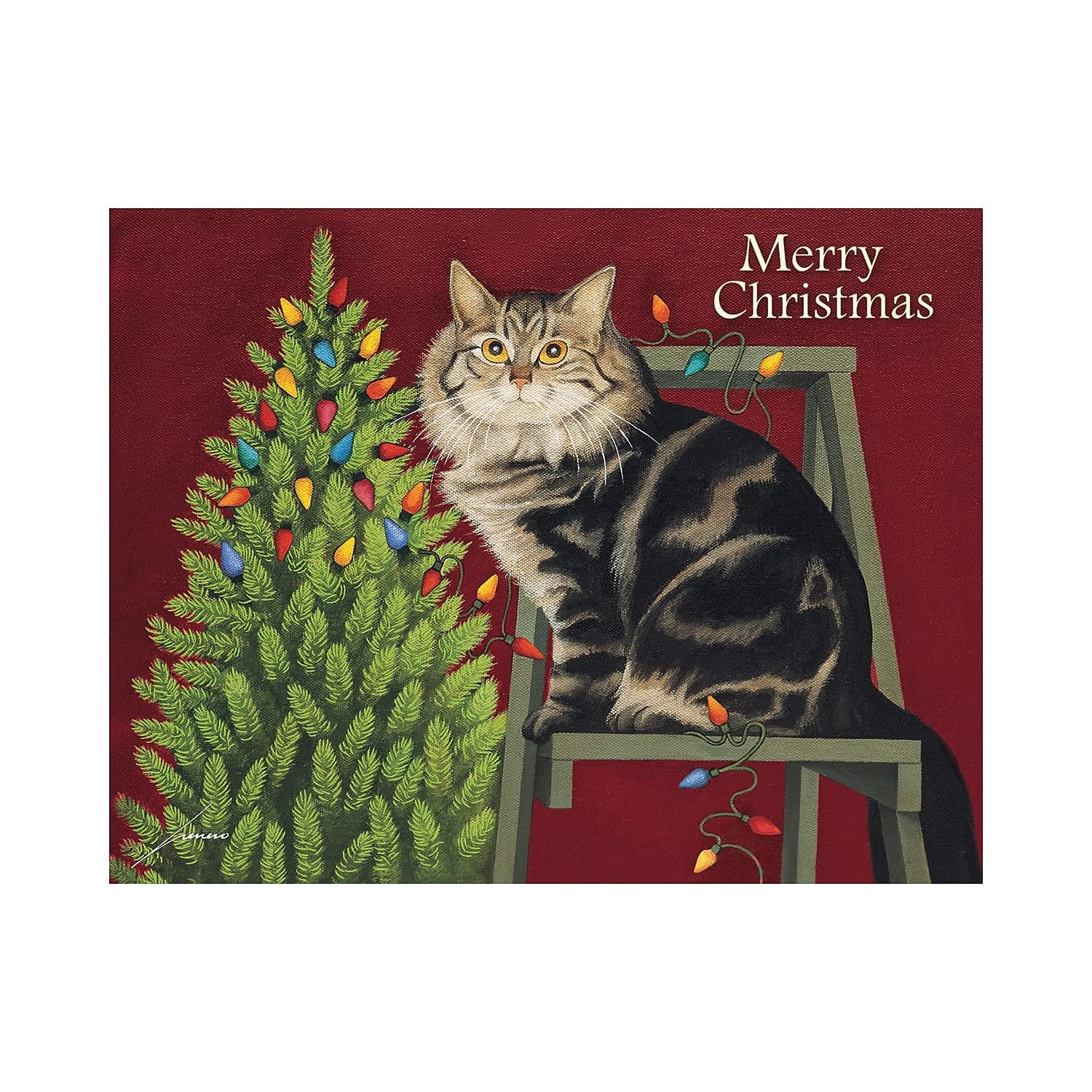 LANG Stringing Lights Boxed Christmas Cards, Linen Embossed, 18 Cards