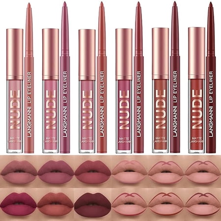 LANGMANNI 6 Matte Lipstick with 6 Lipliners Durable Makeup Set,Long-Lasting Non-Stick Cup Not Fade Waterproof Pigmented Velvet Lipgloss Kit Beauty Cosmetics Makeup Gift for Girls(12PCS)