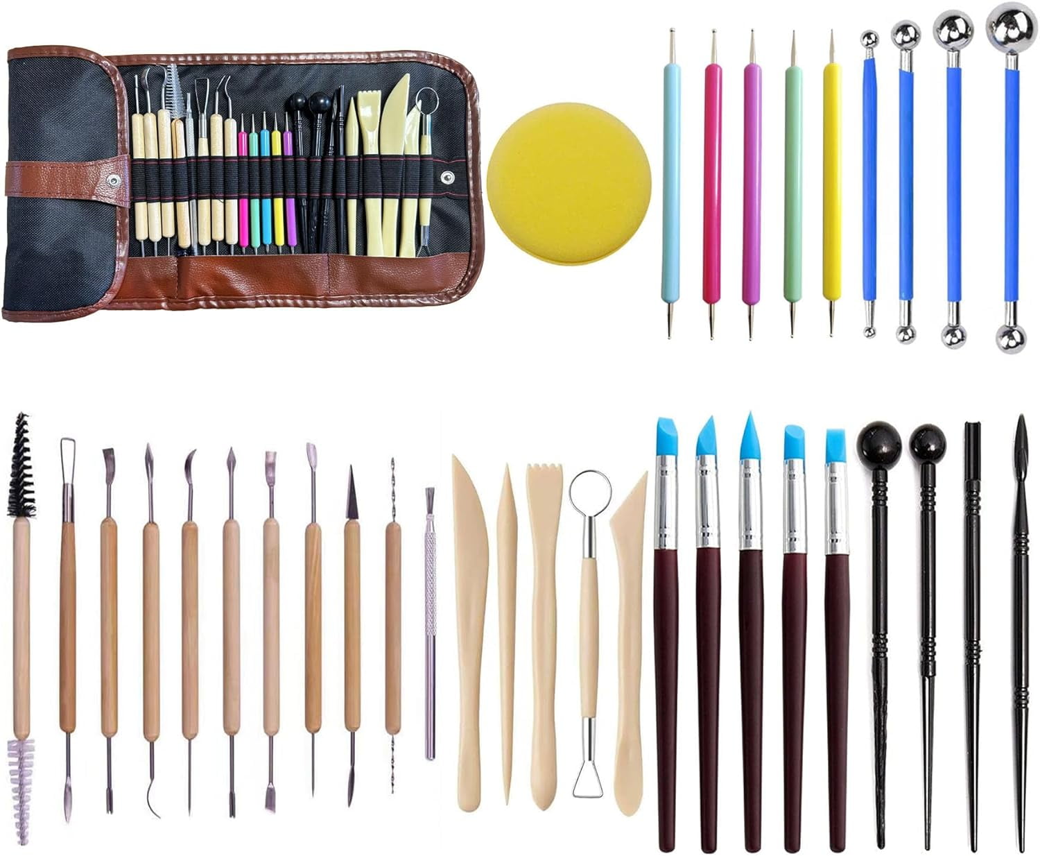 LANGQUN 35pcs Clay Sculpting and Pottery Tools Kit - Air Dry Polymer Dotting Ceramic Supplies for Modeling Shaping For Kids Adults