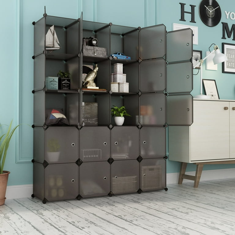 LANGRIA 20 Plastic Cube Storage Closet Cabinet with Hanging Rod for Clothes Shoes