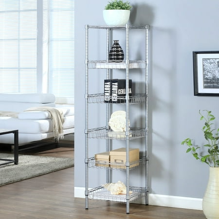 LANGRIA 6-Tier Bathroom Organization and Storage Rack, Corner Shelf Organization Utility Rack for Home Kitchen Living Room Bedroom Laundry Office, 198 lbs Capacity, Silver