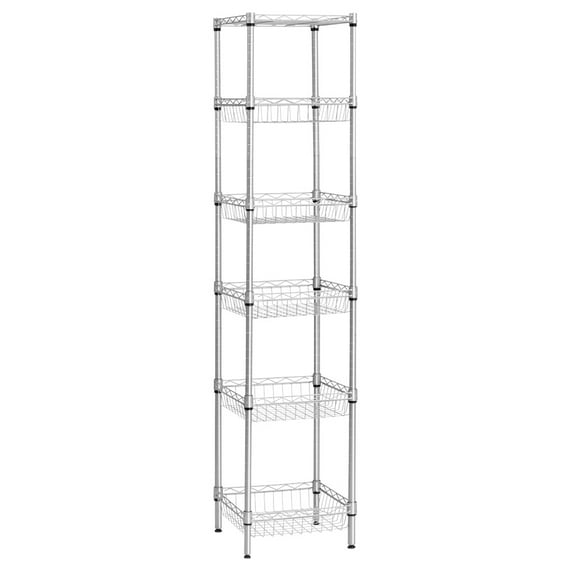 Concise 6 Layers Carbon Steel & PP Storage Rack Silver Gray