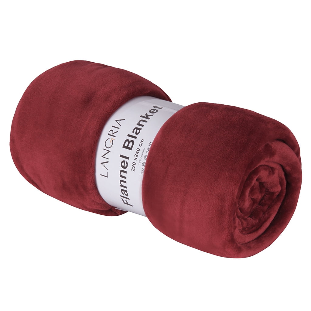 LANGRIA Cozy Flannel Blanket Throw for Adults Kids Home Outdoor Travel, Polyester Microfiber, Wrinkle Resistant, Anti-Fade, 87"x95″, Red