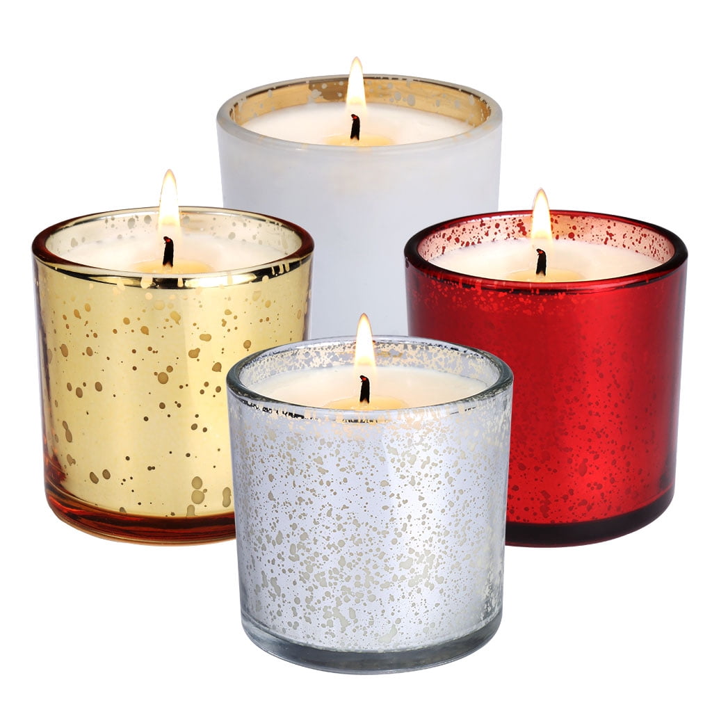 LANGRIA Set of 4 Scented Candles in Glass Made of Organic 100% Soy Wax with 2.4 inches Diameter and Burning Time 25-30 Hours, for Aromatherapy - Lotus/Rose/Lilac/Ocean Fragrances Gift Set