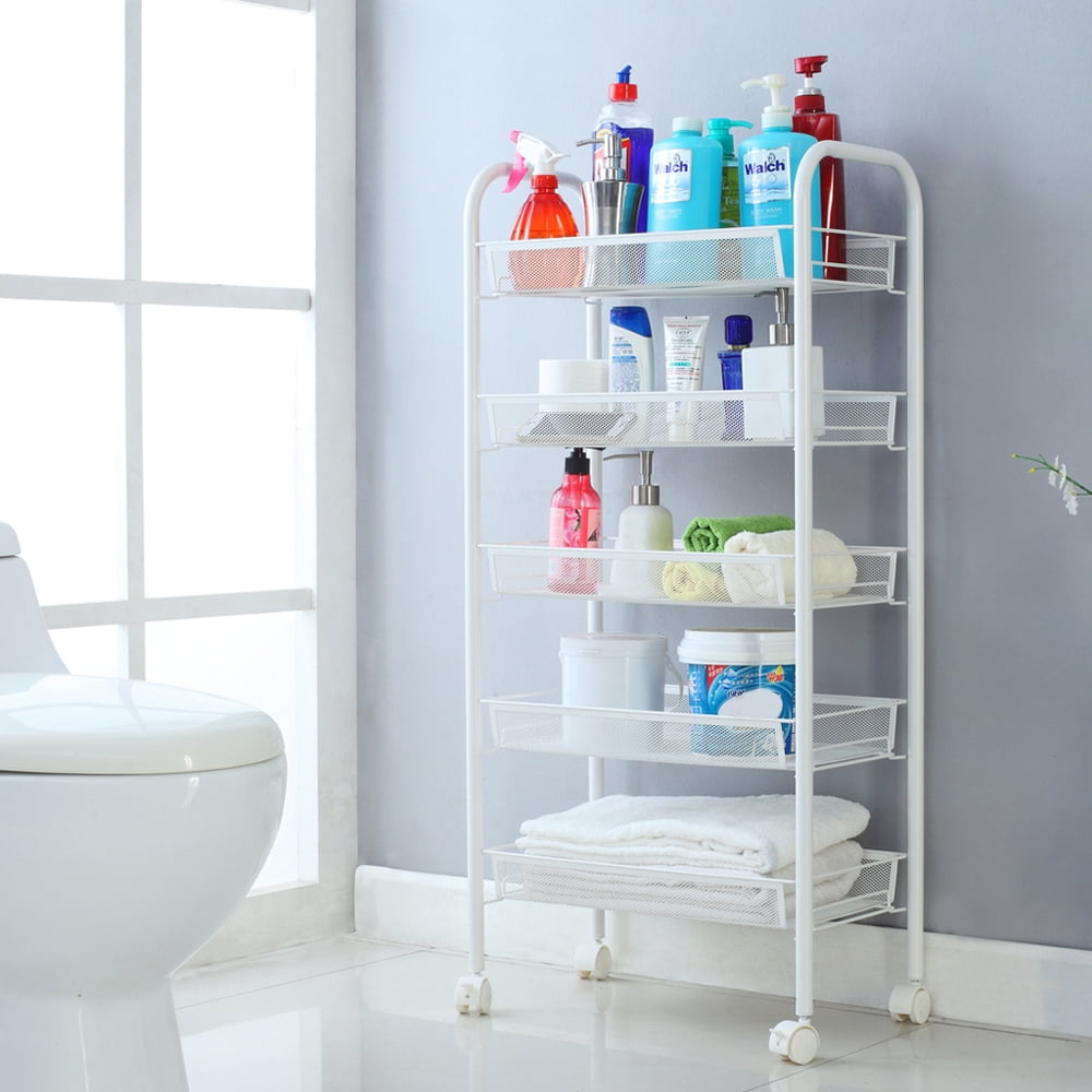 LANGRIA Shelving Storage, 5-Tier Wire Shelving Unit on Wheel Casters ...