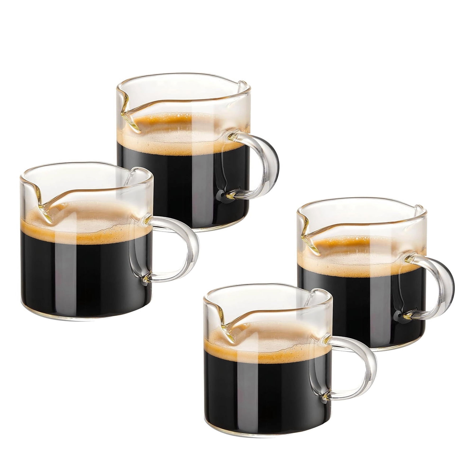 LANGSONGHONG 4oz Glass Espresso Cups with Handle, Set of 4 Double Spouts for Milk & Coffee