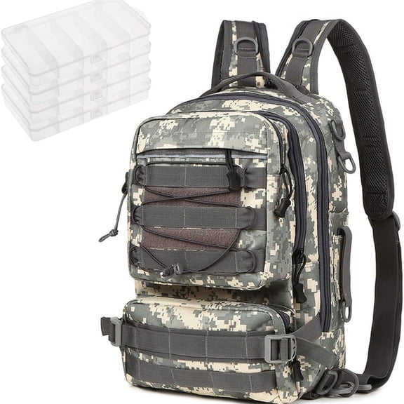 LANGSONGHONG Fishing Bag, Breathable Shoulder Sling Fishing Gear Bag, with 4 Trays Fishing Tackle Box, for Fishing, Camping, Hiking, Hunting, Fishing