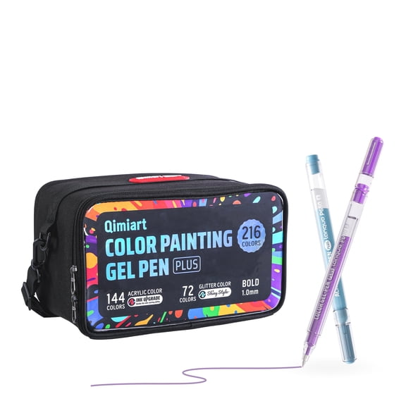 LANGUO Acrylic Glitter Gel Pens, 216 Colors, 1mm Bold Tip, for Journaling and Drawing