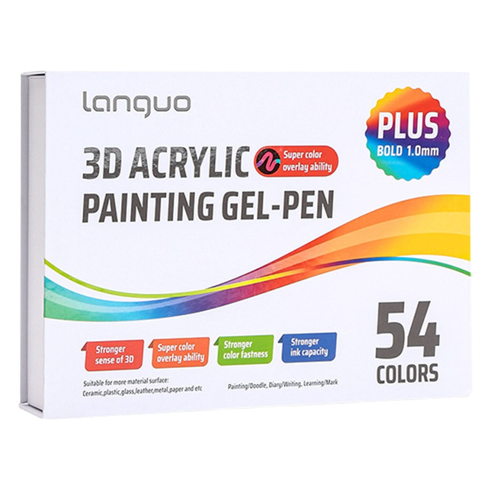 LANGUO Langou 3D Acrylic Painting Gel Pens 3D Acrylic Gel Pen Glitter Gel Pens For Adult Coloring Muticolor Marker Art Set Coloring Paint Pen For Doodle Drawing DIY Projects Crafts