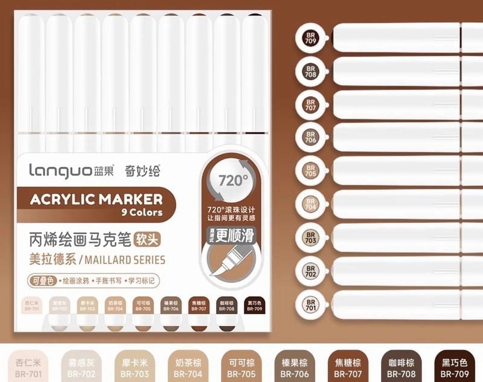 LANGUO Soft Tip Acrylic Markers 9 Colors/Set for Drawing Smart