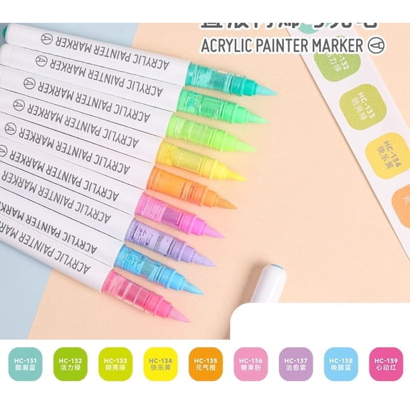 LANGUO Soft Tip Acrylic Markers 9 Colors/Set for Drawing Smart Opaque Foldable Student Marker