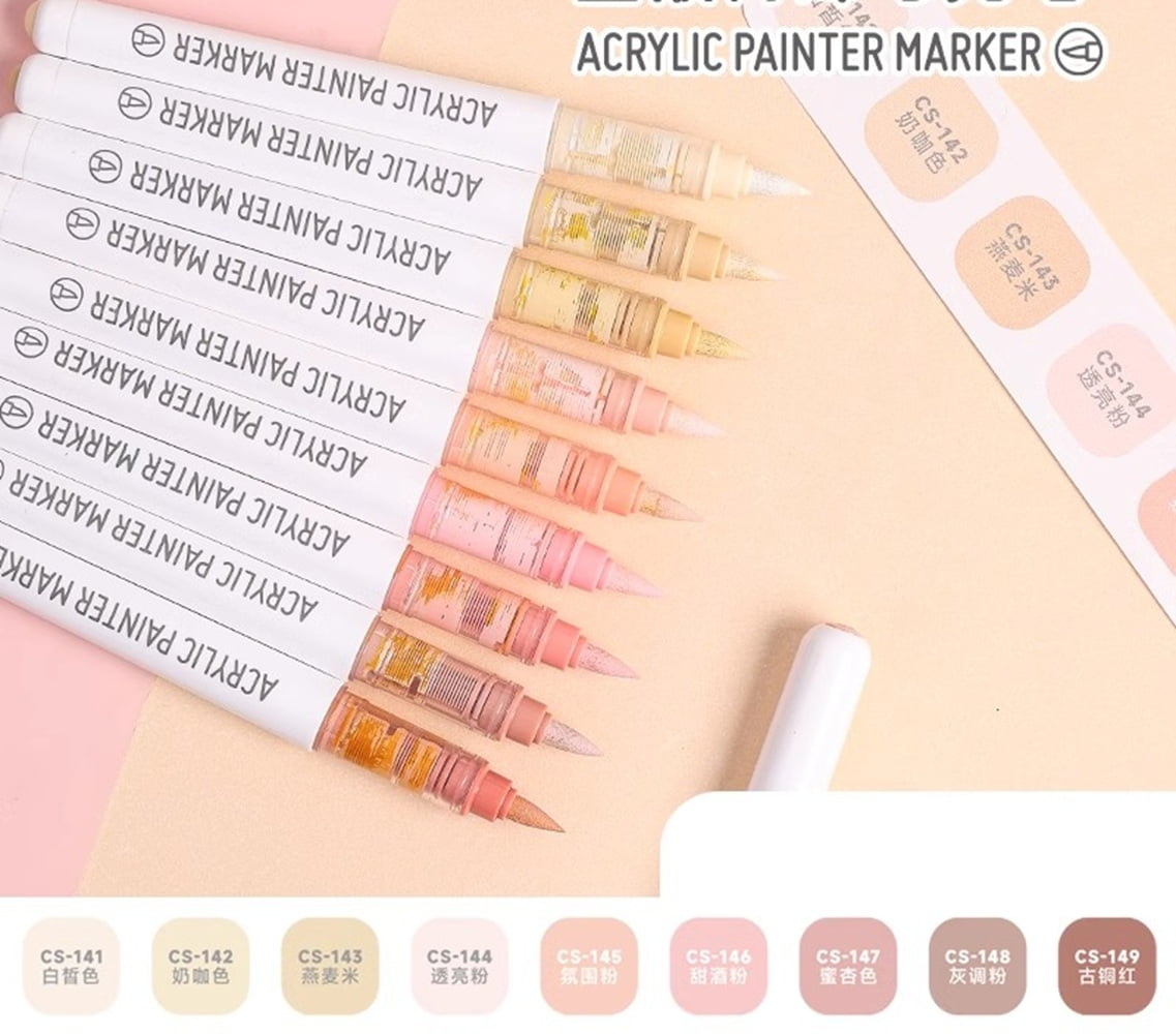 LANGUO Soft Tip Acrylic Markers 9 Colors/Set for Drawing Smart Opaque Foldable Student Marker