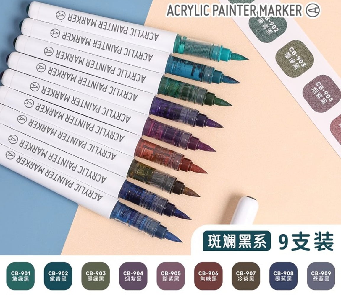 LANGUO Soft Tip Acrylic Markers 9 Colors/Set for Drawing Smart Opaque Foldable Student Marker
