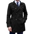 thumbnail image 1 of LANGWYQU Double Breasted Men Solid Color Button Trenchcoat Male Lapel Waterproof Jacket Coat, 1 of 5