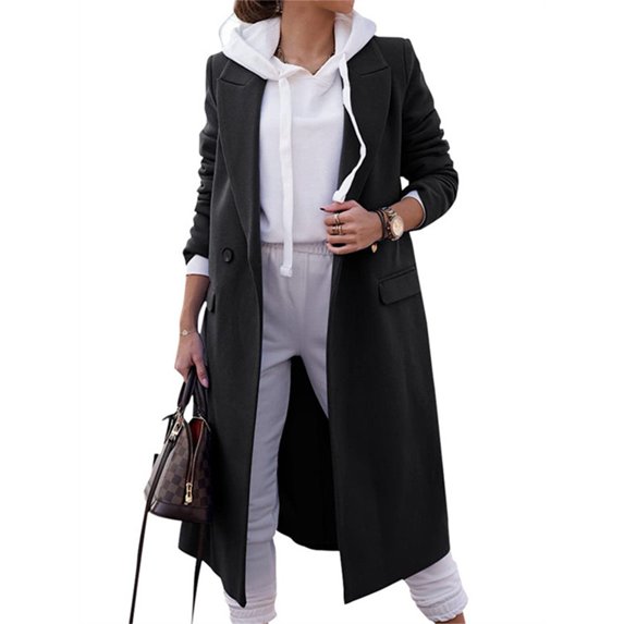 LANGWYQU Fall Winter Long Sleeve Women Double Breasted Casual Trench Coat Outwear