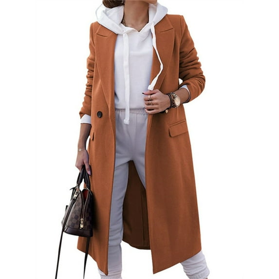 LANGWYQU Fall Winter Long Sleeve Women Double Breasted Casual Trench Coat Outwear