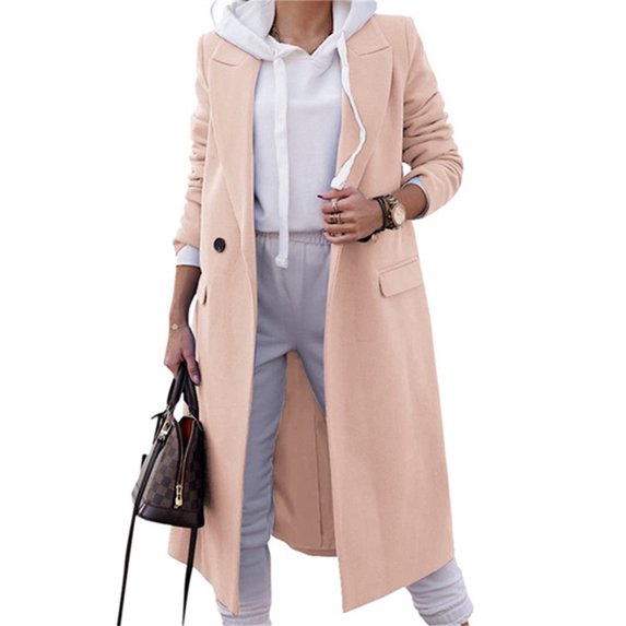 LANGWYQU Fall Winter Long Sleeve Women Double Breasted Casual Trench Coat Outwear