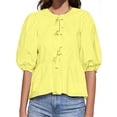 thumbnail image 1 of LANGWYQU Half Sleeve Women Puff Sleeve Pure Color Tie Front Blouse Shirt, 1 of 4
