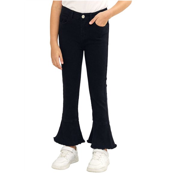 LANGWYQU High Waist Kids Children Jeans Girls Bell Denim Pants